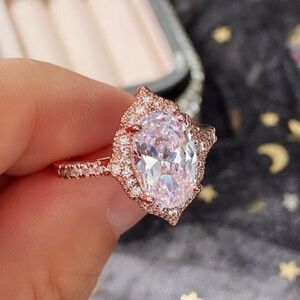 New 4g Moroccan Crystal simulated Diamond pave Marquise rose gold ring
